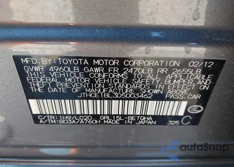 2013 Lexus Gs 350 from USA, damaged, VIN JTHCE1BL3D5003462